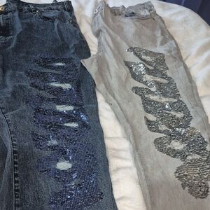 DG2 by Diane Gilman Sequin Distressed Skinny Jeans - Blue & Light Gray LOT OF 2